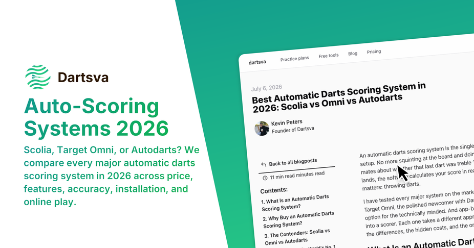Three automatic darts scoring systems compared side by side: Scolia, Target Omni, and Autodarts, showing their camera rings and scoring displays